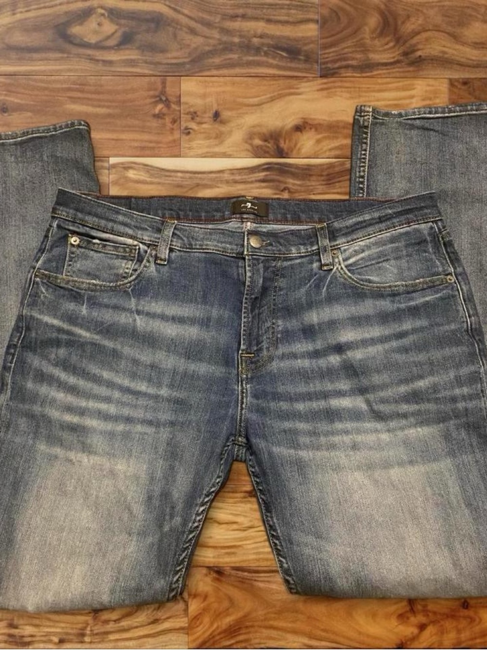 7 For All Mankind Men's Distressed Blue Straight Jeans